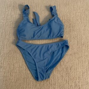 No Boundaries Light Blue Bikini Set with ruffle detail and adjustable straps